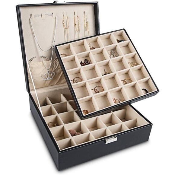 Earring Organizer Classic Jewelry Box 50 Slots Double Layer Jewelry Storage Case - Picture 1 of 8